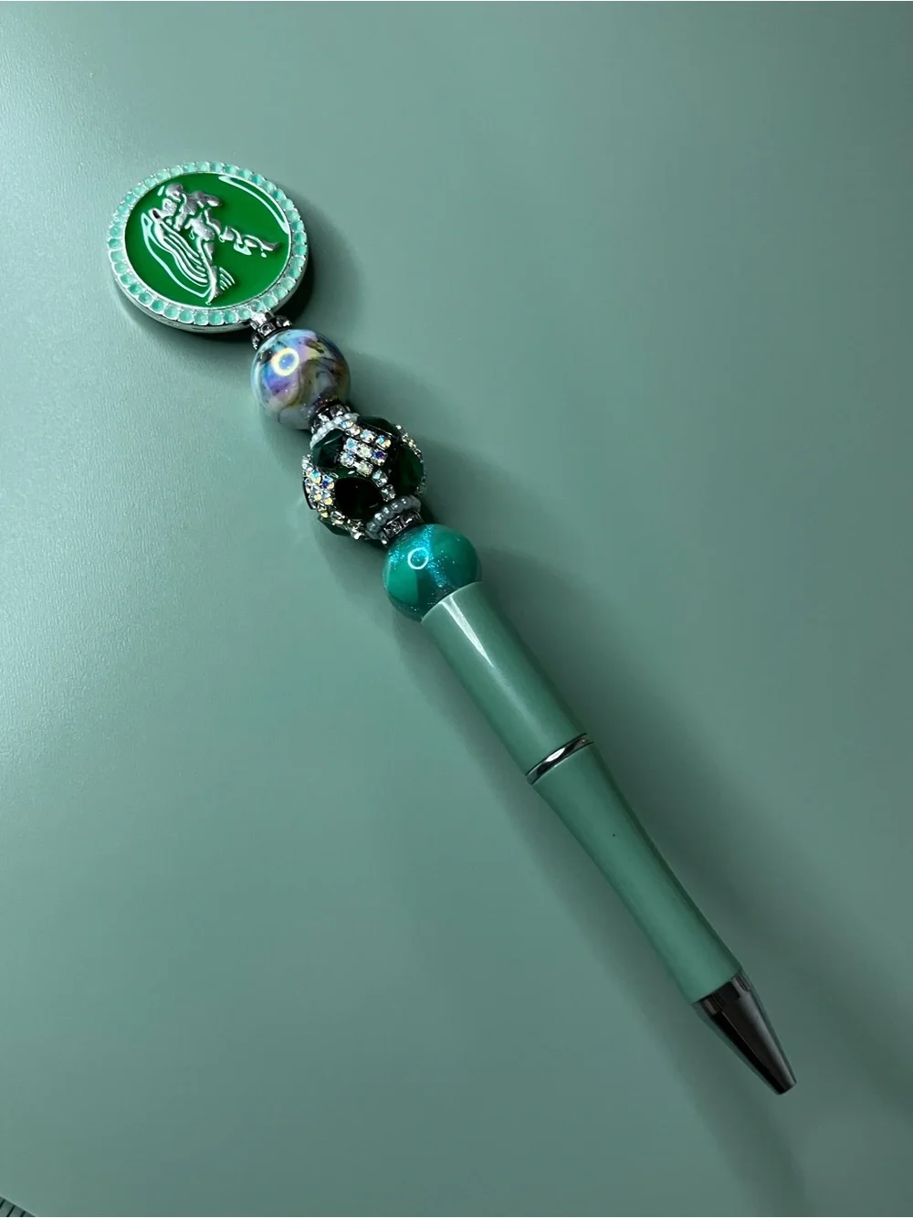 Aquarius Zodiac Green Handmade Beaded Pen